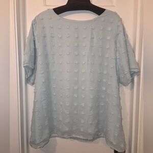 Women's Double Layered Pale Blue Short Sleeve Blouse With Swiss Dots.  Size 16.
